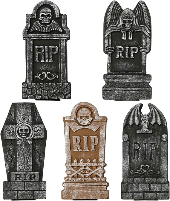 Sunnyglade Set of 5 Pack Halloween Foam RIP Graveyard Tombstones for Halloween Lawn Yard Decorati... | Amazon (US)