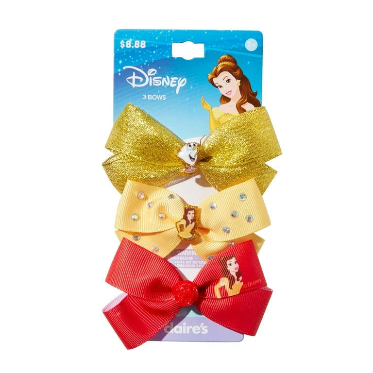 Claire's Disney Beauty and the Beast Hair Bow Set with Gemstones and Glitter, 3-Pack | Walmart (US)