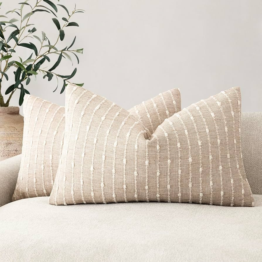 Foindtower Pack of 2 Decorative Jacquard Boucle Lumbar Throw Pillow Covers Accent Textured Stripe... | Amazon (US)