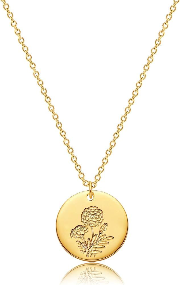 MEVECCO Birth Flower Necklace 18k Gold Custom Floral Pendant Necklaces Dainty Birth Month Flower ... | Amazon (US)