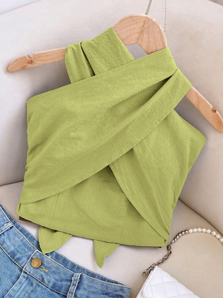 Travachic Women Solid Color Cross-Wrap Sleeveless Vest Top, Suitable For Summer | SHEIN