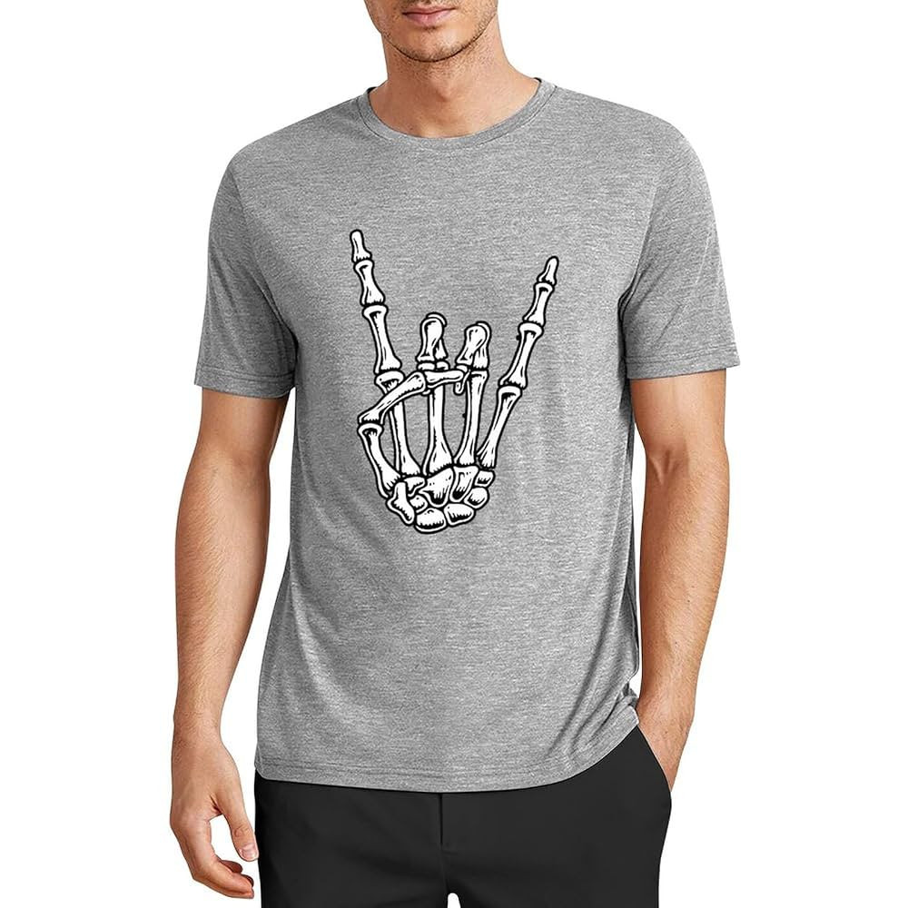 Rock N Roll Skull Hand Printed Crew Neck T Shirt Casual Pullover Tops Short Sleeve Tee for Men | Amazon (US)