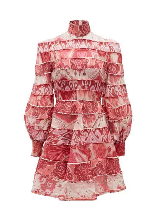 Zimmermann - Wavelength Tiered Linen-blend Mini Dress - Womens - Pink Multi | Matches (US)
