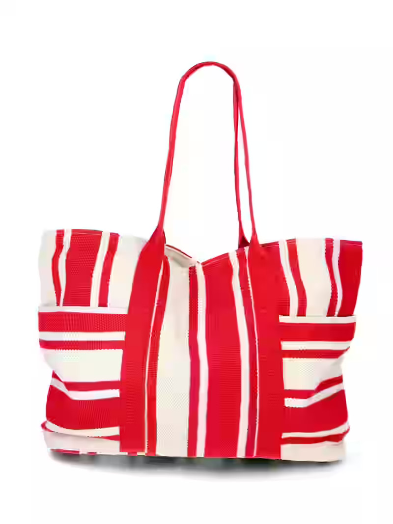 Time and Tru Women's Pocket Tote Handbag and Matching Pouch, Red and White Stripes | Walmart (US)