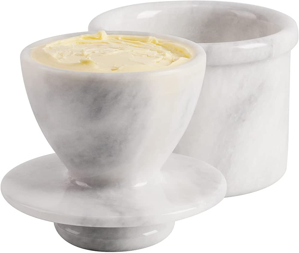 Butter Dish Cover Pot White Handmade Marble French Butter Storage Crock Keeper for Kitchenware | Amazon (US)