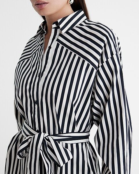 Striped Boyfriend Poplin Mini Portofino Shirt Dress | Express