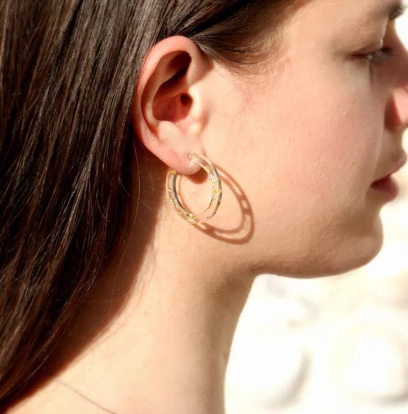 Clear and Gold Flake Acrylic Hoop Earrings - Etsy Canada | Etsy (US)