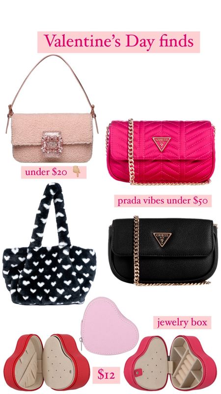 Loving these purses for Valentine’s Day or a date night! And these heart shaped jewelry boxes are adorable! Everything is on sale and under $50!! | valentines | galentines | Valentine’s Day | Prada lookalike | designer looks for less | purses | pink purse | accessories | vday | date night | crossbody purse | 

#LTKsalealert #LTKMostLoved #LTKfindsunder50