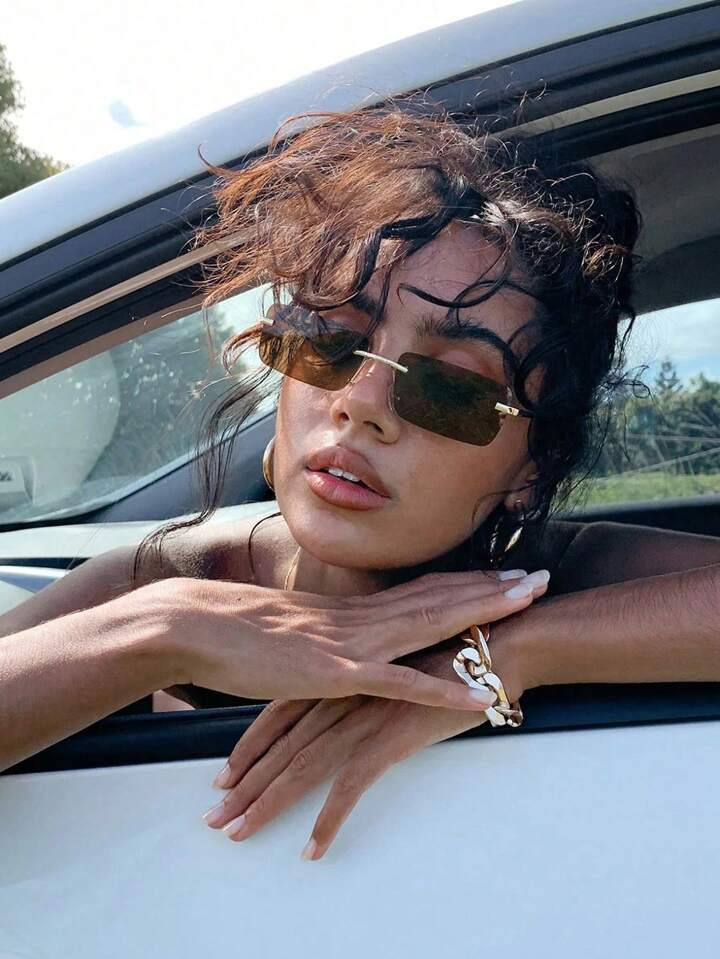 1 PC Women's Metal Rimless Small Rectangle Trendy Fashion Eyewear For Nissan Outing And Wearing S... | SHEIN