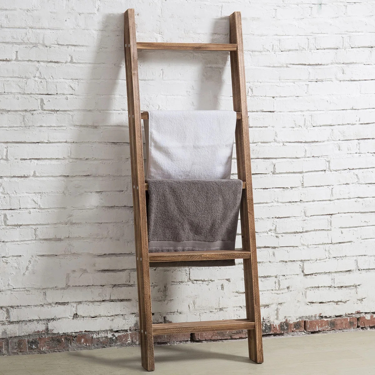 4.5 ft Wall-Leaning Wooden Blanket Ladder \u2013 Rustic Farmhouse Throw & Quilt Holder with 5 Run... | Wayfair North America