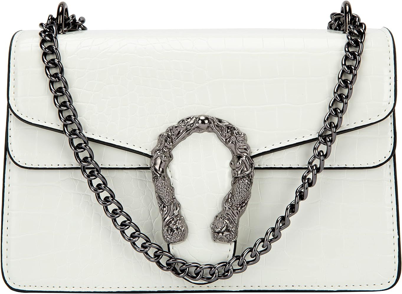 Trendy Chain Strap Crossbody Bag For Women - Luxurious Snakeskin-Print Leather Shoulder Pursel Ladie | Amazon (US)