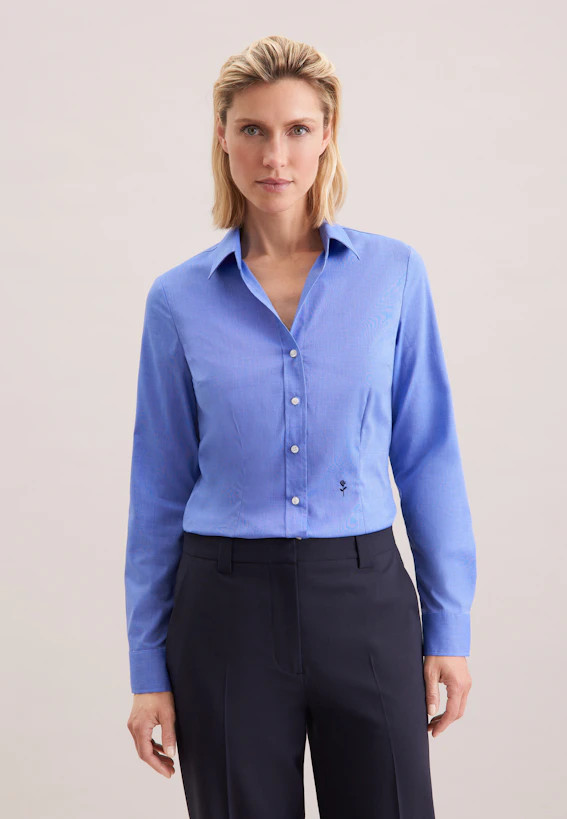 Damen Hemdbluse mit Abnähern slim fit mittelblau | Seidensticker | Seidensticker (DE)