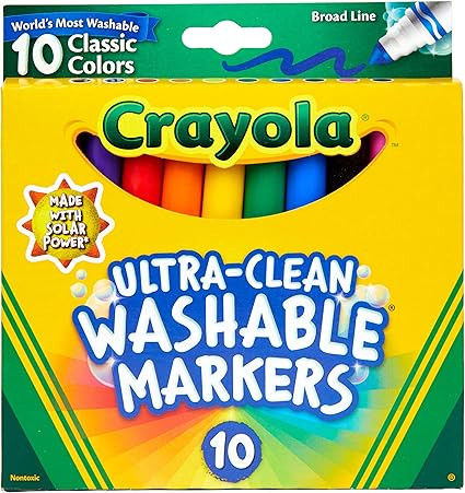 Crayola Ultra Clean Washable Markers, Broad Line, Classic Colors, 10 Count | Amazon (US)