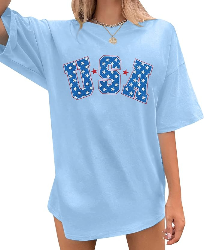 4th of July Shirts USA Shirt: American Flag Shirt Women Oversized - Patriotic Tshirt - USA Stars ... | Amazon (US)