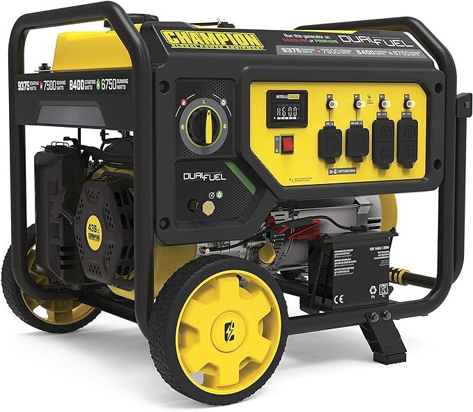 Champion Power Equipment 100891 9375/7500-Watt Dual Fuel Portable Generator, Electric Start | Amazon (US)