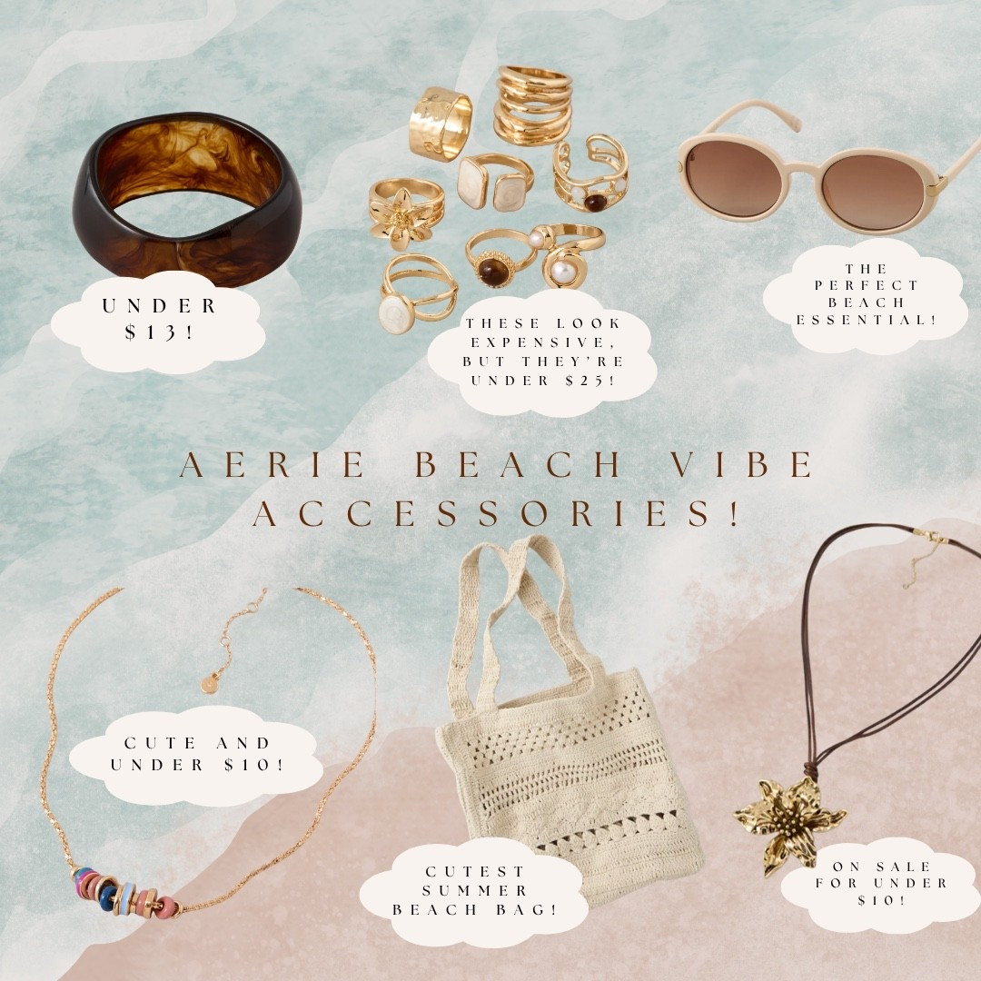 Aerie’s beach vibe accessories are giving expensive looks for not-expensive prices 🐚 The gold stacking rings are under $25, the beaded necklace and flower pendant are under $10, and the crochet tote is the cutest beach bag of summer. All linked!

#LTKfindsunder50 #LTKstyletip #LTKSeasonal

#LTKdayinmylife #LTKgrwm #LTKootd