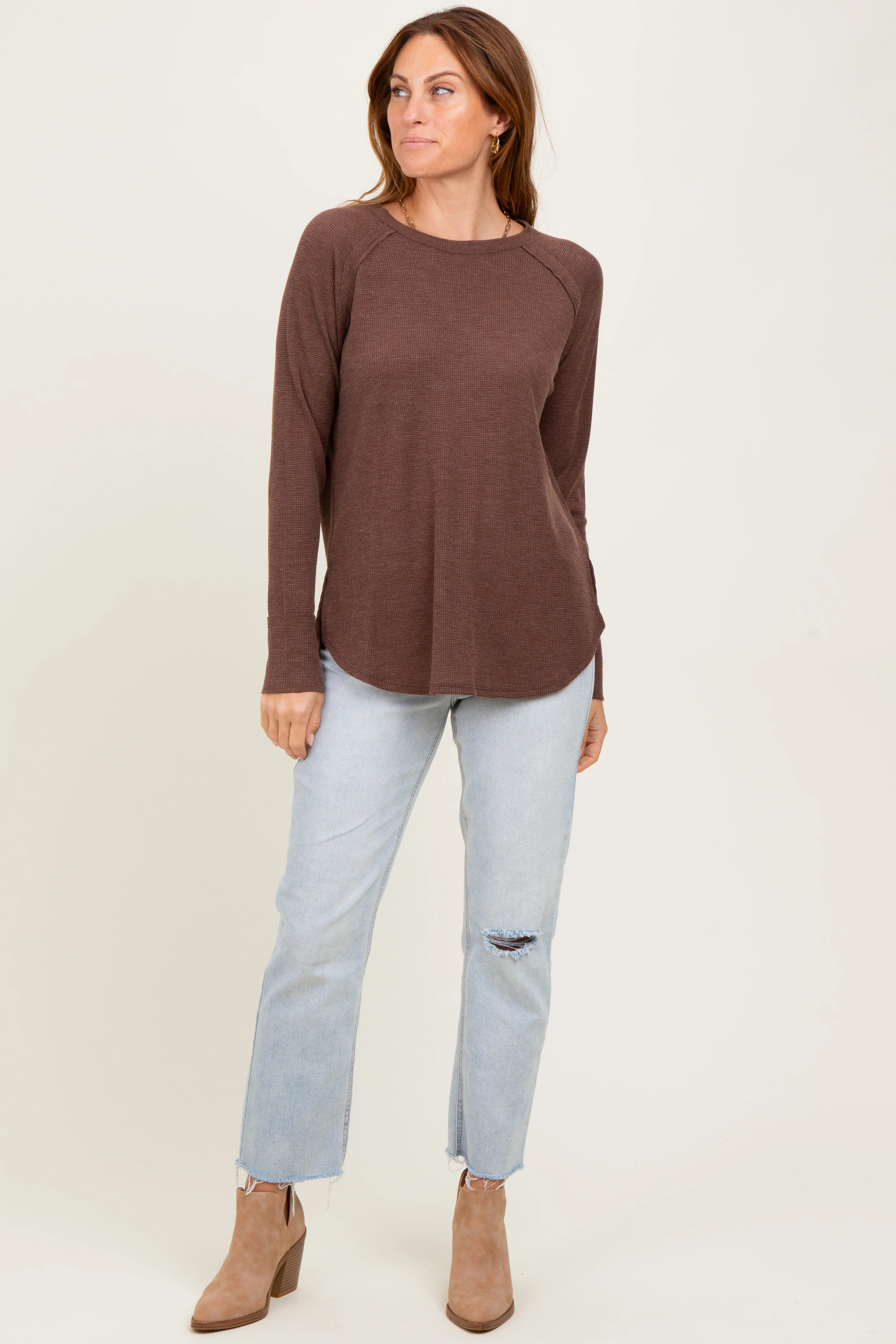 Brown Baby Waffle Knit Long Sleeve Top | PinkBlush Maternity