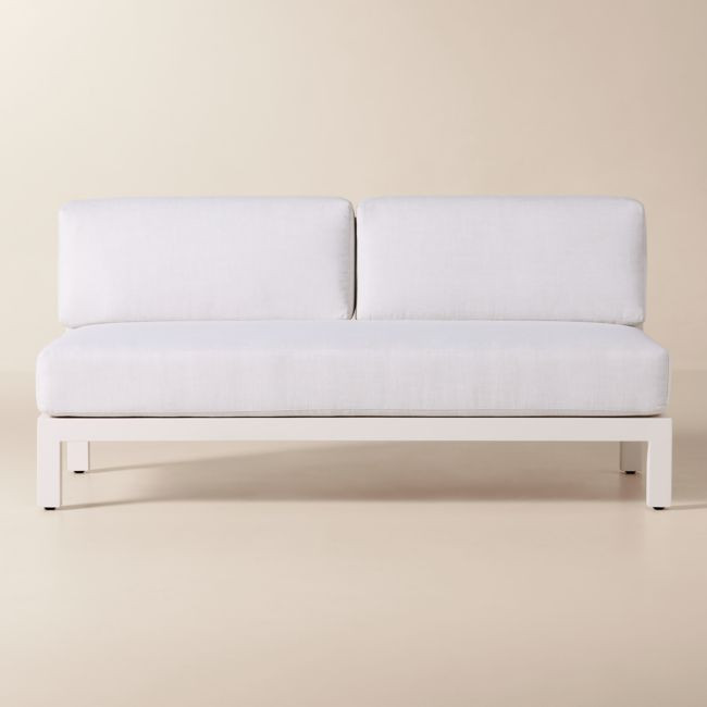 Bay Ivory Aluminum Outdoor Armless Loveseat with Ivory Cushions | CB2