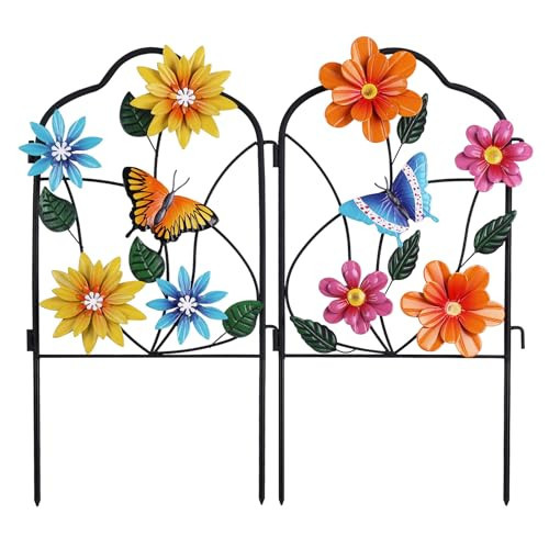 hogardeck Garden Decor for Outside, Set of 2 Metal Fence Decorative Garden Stakes with Flowers for Spring Decor, Yard Signs for Outdoor Patio Lawn Backyard Porch Decorations | Amazon (US)