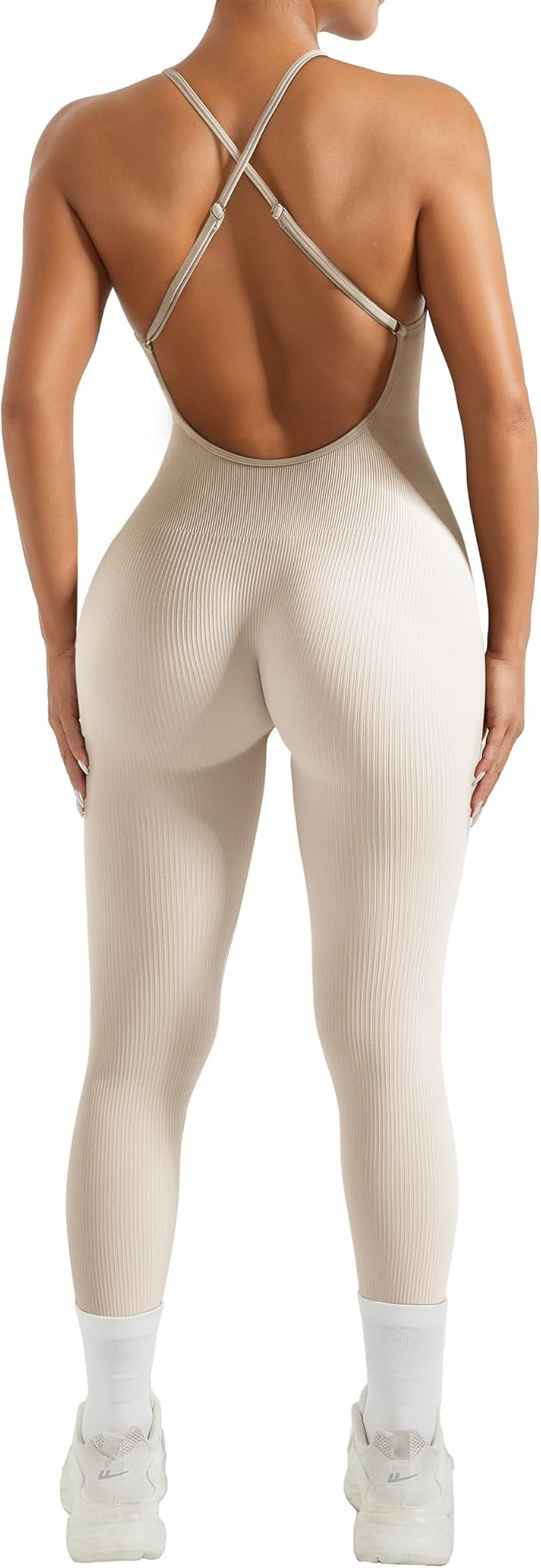 MOOSLOVER Women Strappy Backless One Piece Jumpsuits Tummy Control Padded Workout Rompers | Amazon (US)