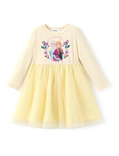 Disney Frozen Elsa Toddler Girl Dress Double-Layer Tulle Dresses with Embroidered Daisy A-Line Long Sleeve Casual Gift Clothes Yellow 5-6 Years | Amazon (US)