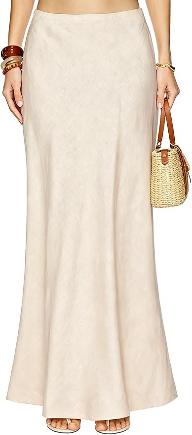Linen Maxi Skirts Elastic Waist Flared 2026 Spring Summer Long Linen Skirts for Women Ankle-Lengt... | Amazon (US)