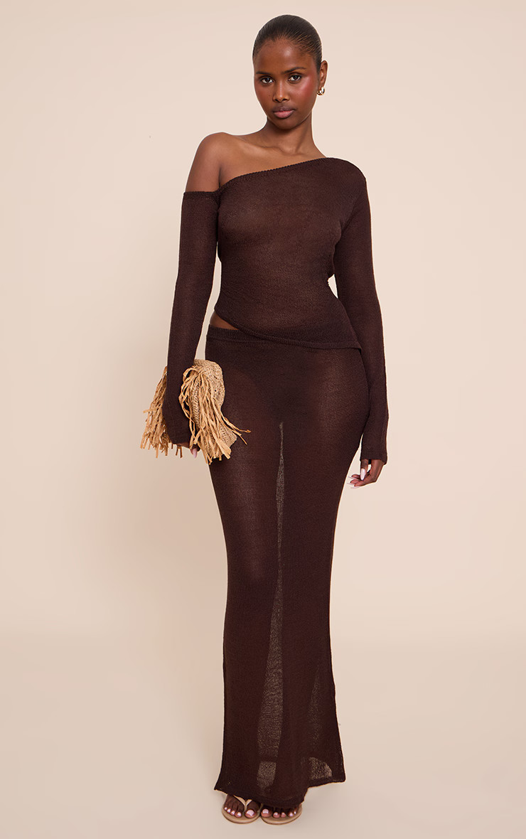 Brown Filigree Maxi Skirt | Knitwear | PrettyLittleThing UK