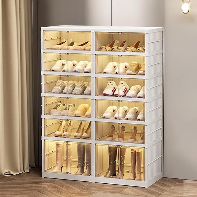 Portable Shoe Rack Organizer 6 Tier 24 Pairs Foldable Shoe Box with Doors, Large Folding Cabinet ... | Amazon (US)