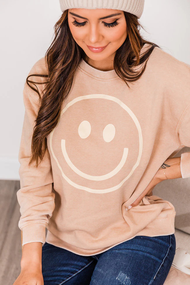 Smiley Face Gold Graphic Sweatshirt | Pink Lily