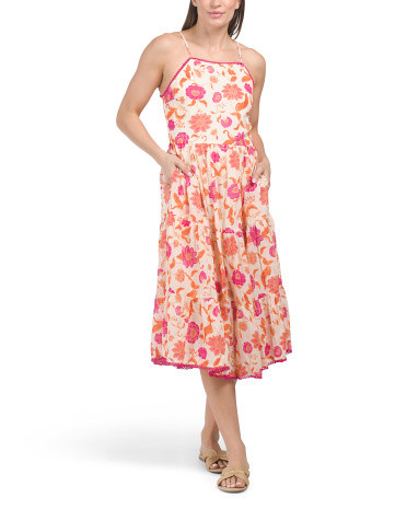 Cotton Blend Sleeveless Floral Midi Dress | TJ Maxx