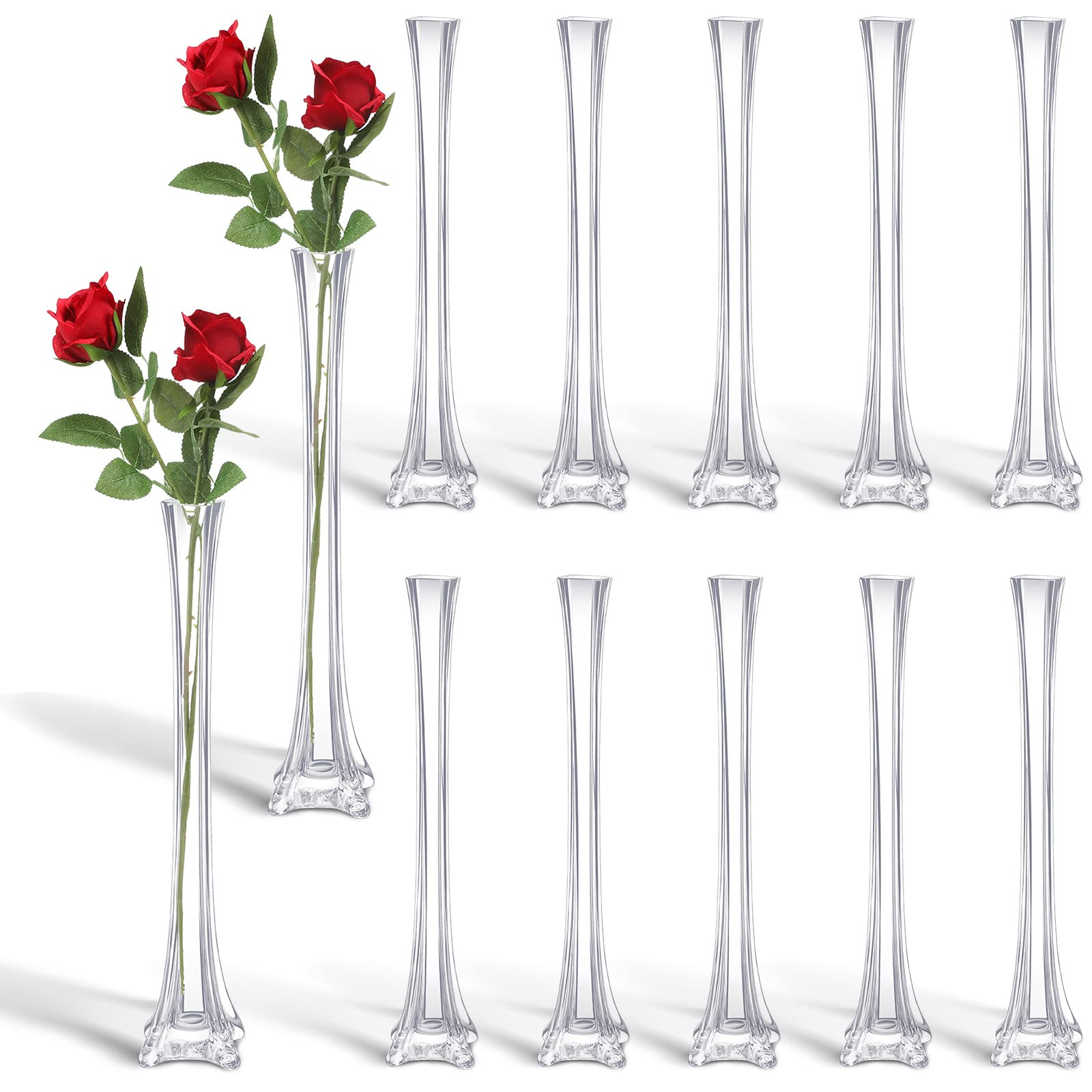 Roshtia 12 Pcs Eiffel Tower Vase Bulk 16 Inch Flute Vases Tall Glass Long Skinny Base Glass for W... | Amazon (US)