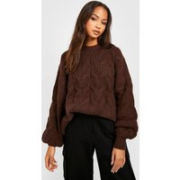 Womens Fluffy Cable Knit Crew Neck Jumper - Brown - S | NastyGal UK