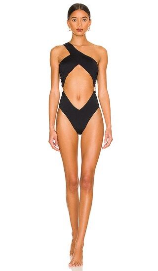Asymmetrical Cross Over One Piece in Black | Revolve Clothing (Global)