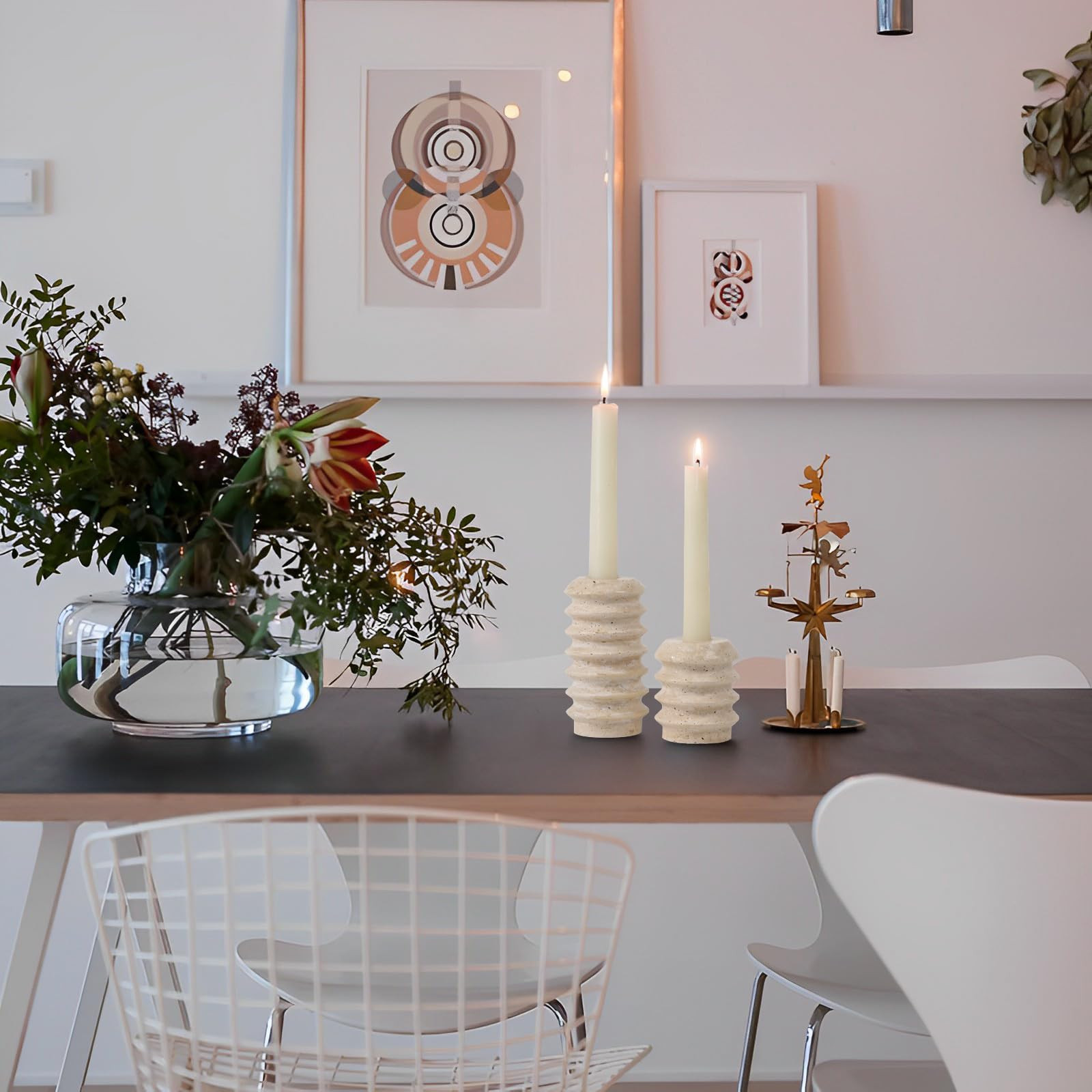 Vixdonos Juego de portavelas cónico de travertino natural, soporte para velas con agujeros de pi... | Amazon (US)