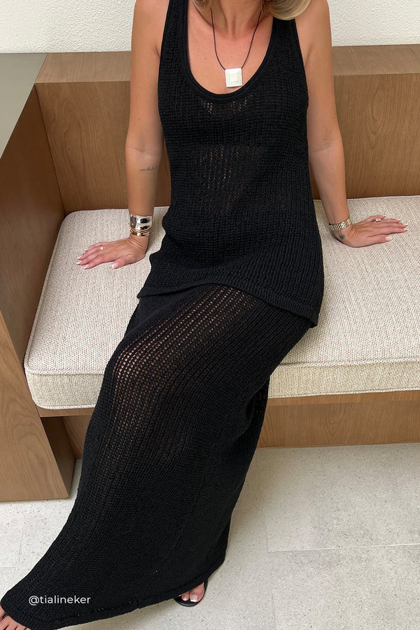 MARGOT BLACK CROCHET MIDI SKIRT | DISSH