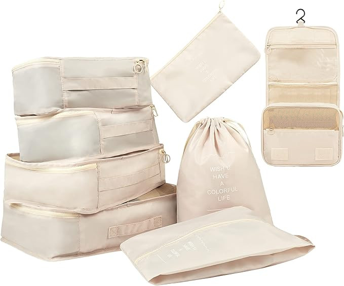 CHYUANX 8 Pcs Set Packing Cubes, Lightweight Travel Luggage Packing Organizers With Toiletry Bag ... | Amazon (US)