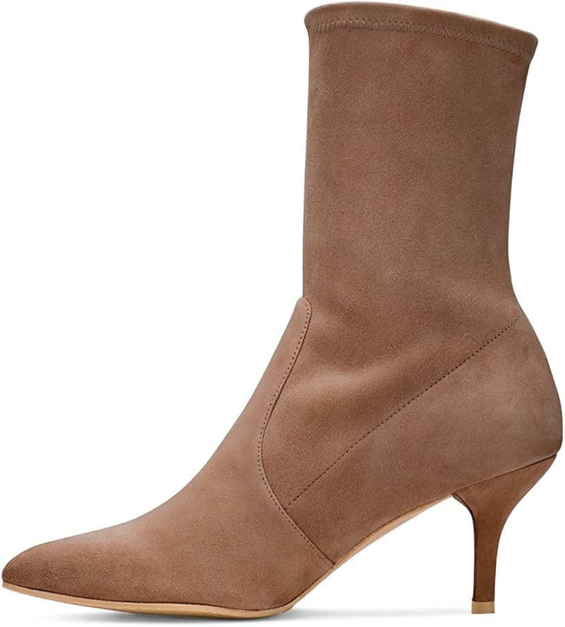 Divanne Ankle Boots for Women,Women's Pointed Toe Mid Calf Boots Stretchy Suede Kitten Heel Sock ... | Amazon (US)