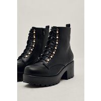 Womens Lace Up Heeled Chunky Boots - Black - 3, Black | NastyGal (UK, IE)