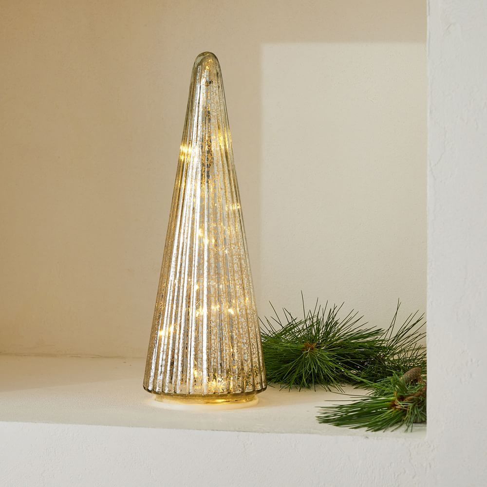 Light-Up Mercury Glass Christmas Trees - Silver | West Elm (US)