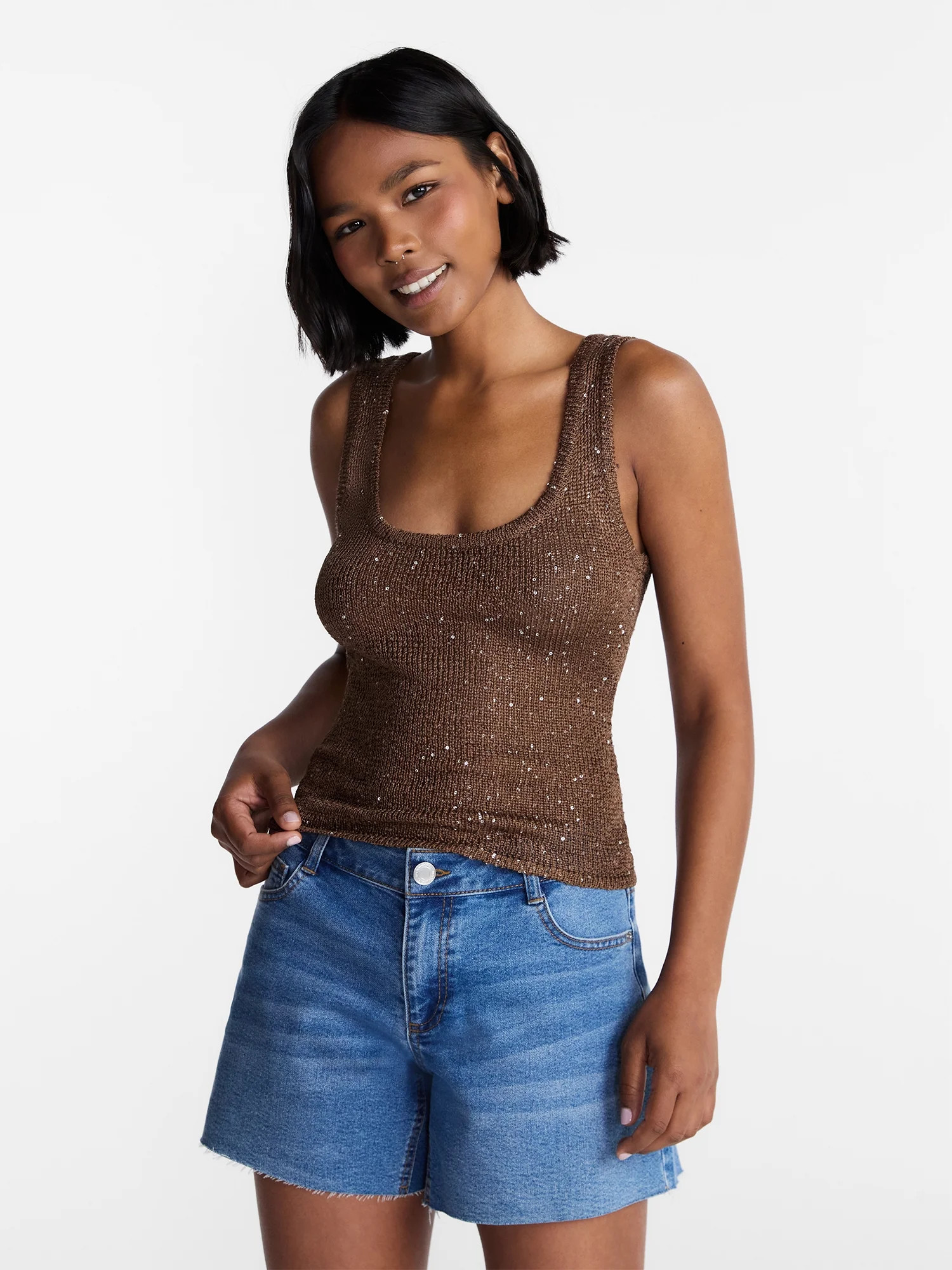 No Boundaries Sequin Sweater Tank Top, Women's and Women's Plus XXS-4X | Walmart (US)