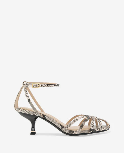 Genevieve Embossed Cage Toe Ankle Strap Heel | Kenneth Cole