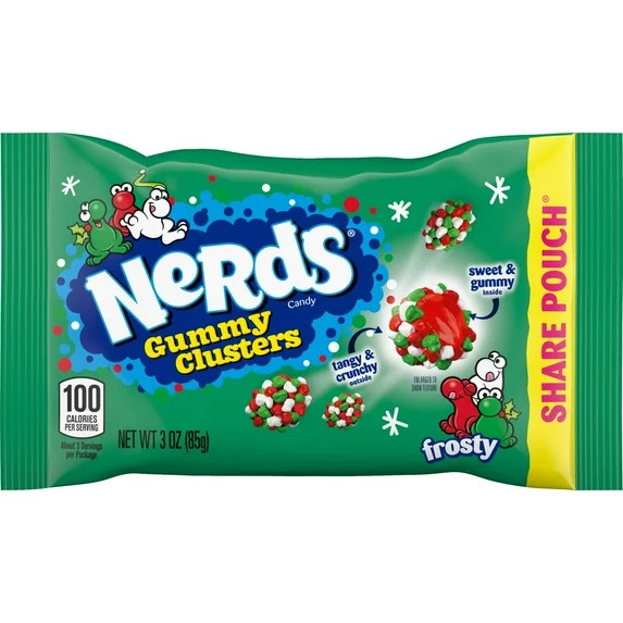 NERDS Frosty Gummy Clusters Share Pouch, Holiday Nerds, Red and Green Gummy Candies, 3oz | Walmart (US)