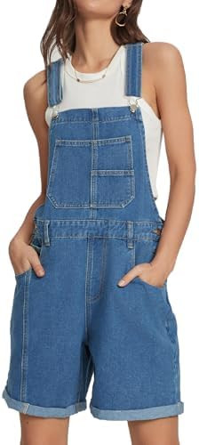 Women’s Denim Overalls Romper Summer Casual Adjustable Straps Bib Overalls Shorts with Pockets | Amazon (US)
