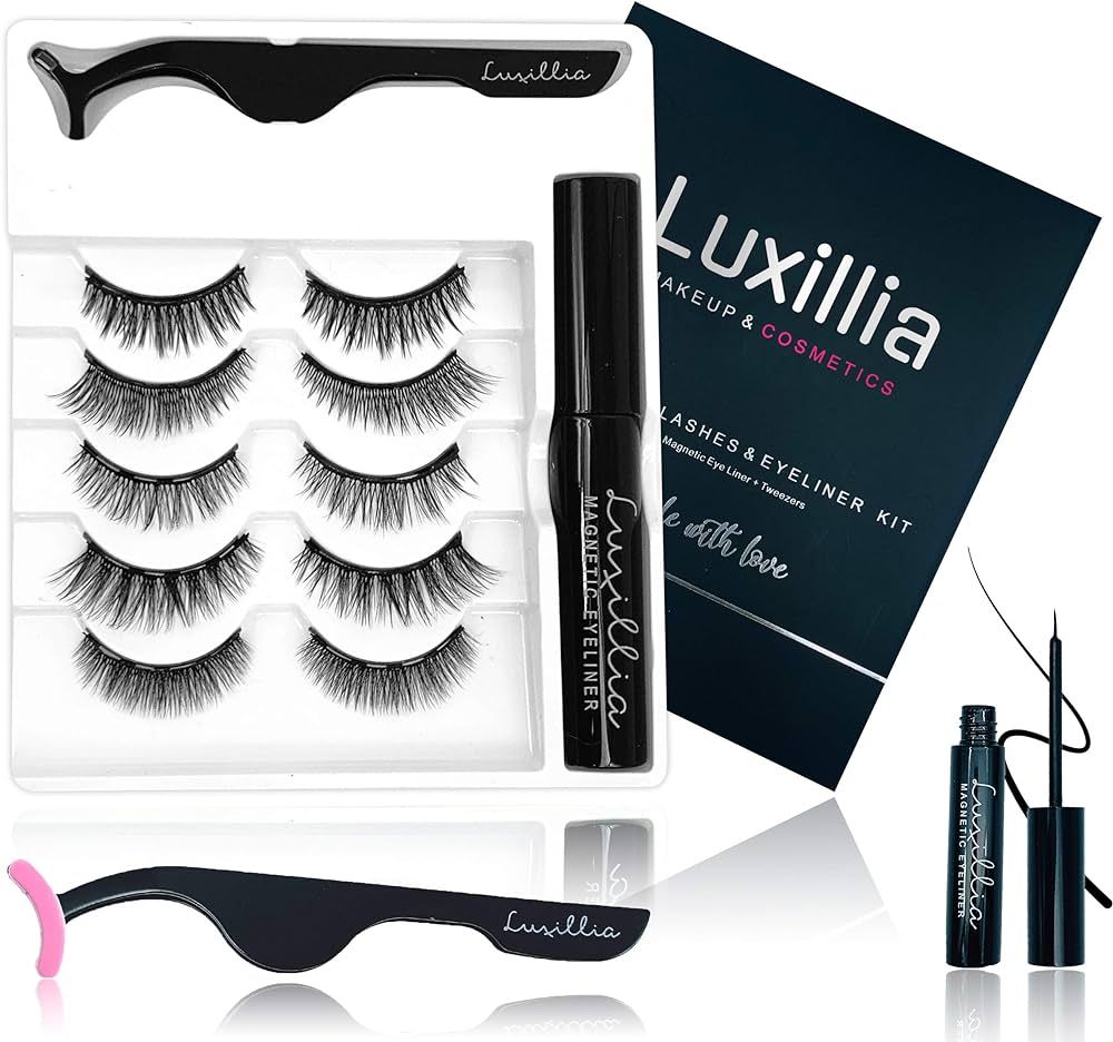 Luxillia Magnetic Eyelashes with Eyeliner, Most Natural Looking Magnetic Lashes Kit with Applicat... | Amazon (US)