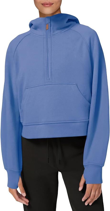 LASLULU Womens Hoodies Fleece Lined Collar Pullover 1/2 Zipper Sweatshirts Long Sleeve Crop Tops ... | Amazon (US)
