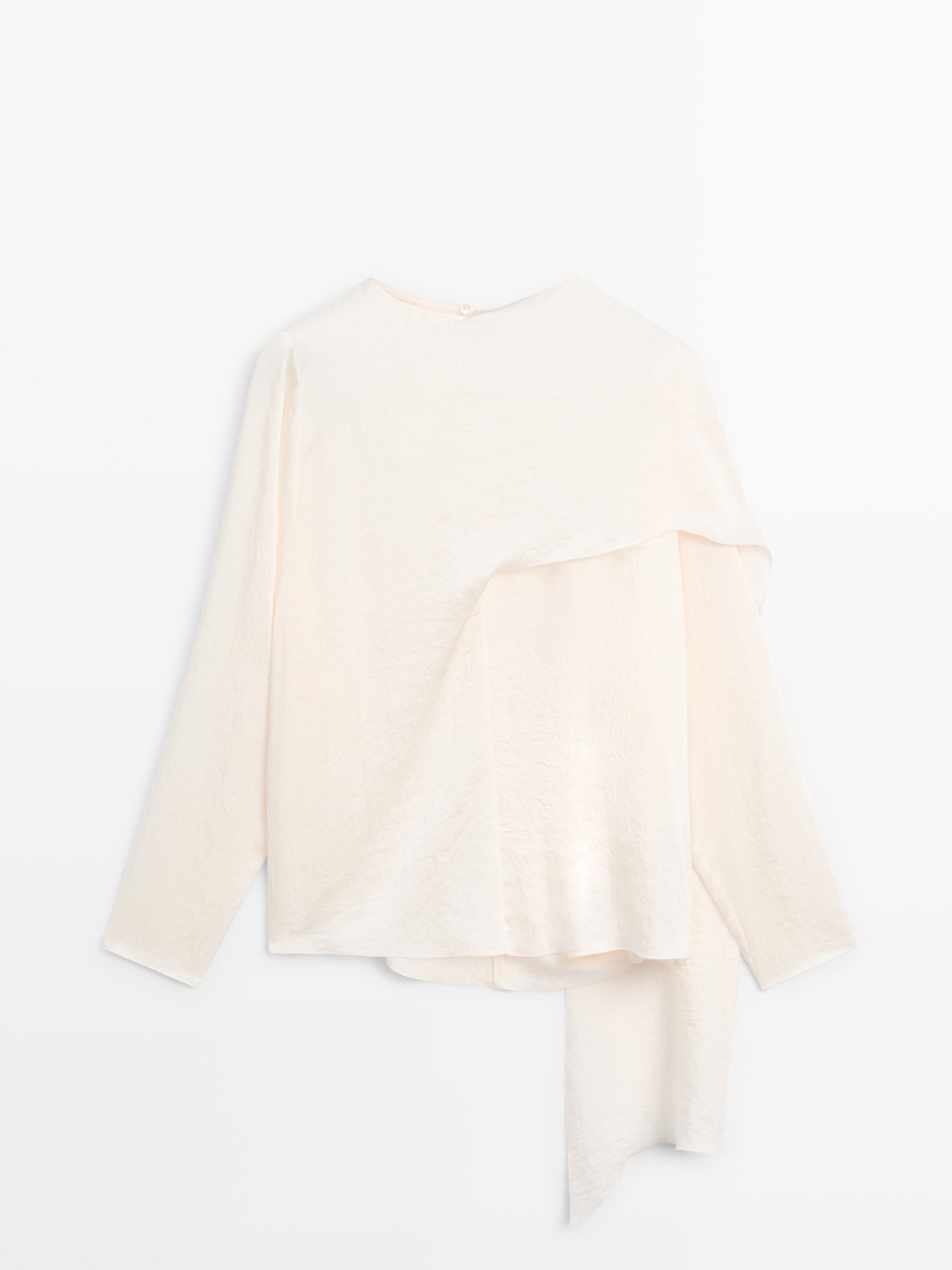 Flowing satin blouse with wraparound collar - STUDIO | Massimo Dutti UK