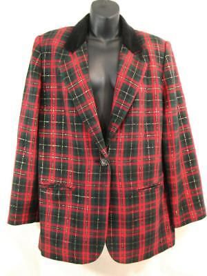 SAG HARBOR Wool Blend JACKET Blazer Sz 10 Holiday Red Plaid Black Velvet Collar | eBay US