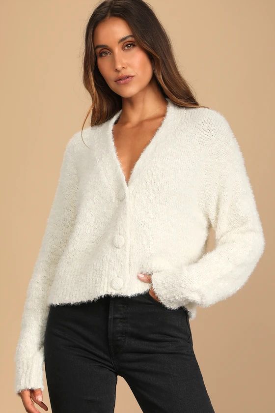 Keep Me Bundled Cream Fuzzy Knit Cardigan | Lulus (US)