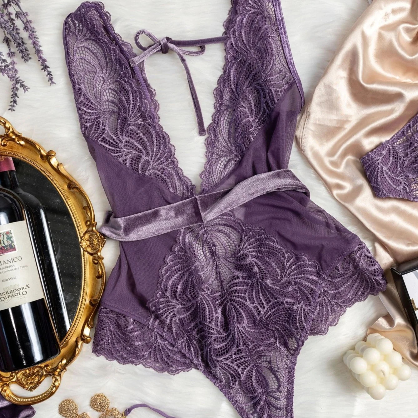 Lacy Plunge Teddy - Lavender Haze | Mentionables