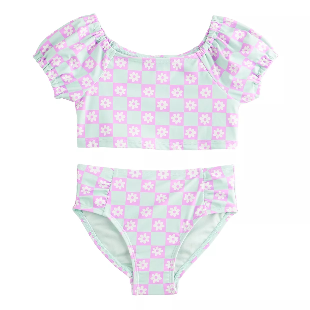 Baby & Toddler Girl Jumping Beans® Puff Sleeve Tankini & Floral Printed Swim Bottoms Set | Kohl's